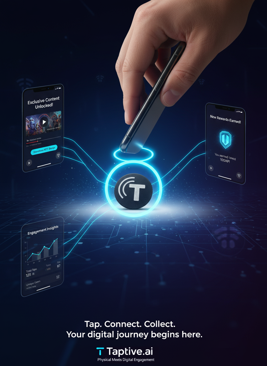 Tap. Connect. Collect. Taptive.ai poster.